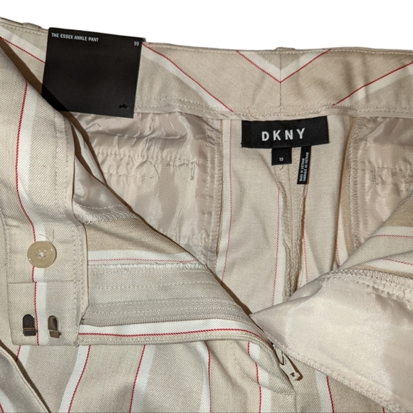 NWT DKNY Essex Ankle Pin Striped Belted High Rise Linen Stretch Business Pants - Picture 8 of 16